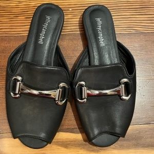 BRAND NEW Jeffery Campbell Talley Leather Horse Peep Toe Mule Flat Shoe